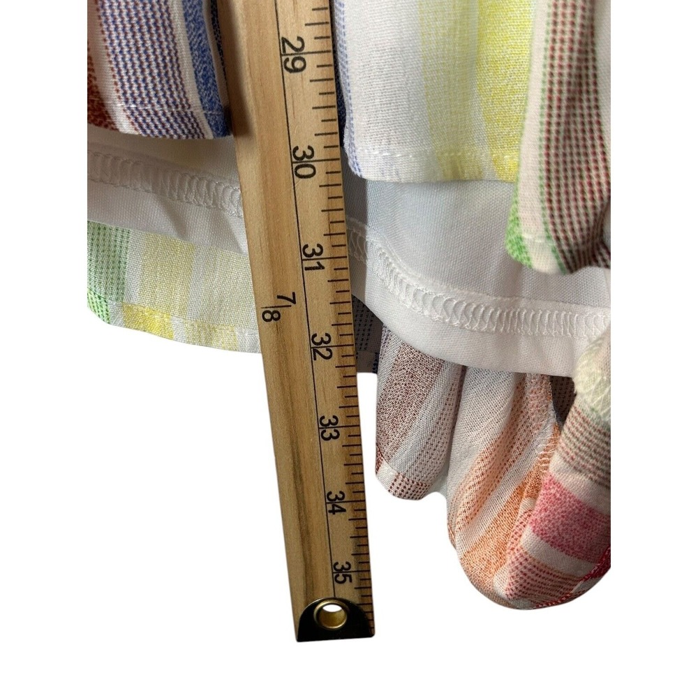 She + Sky Romper Size L Multicolor Rainbow Striped Short Sleeve Open Back V-Neck - Picture 10 of 11